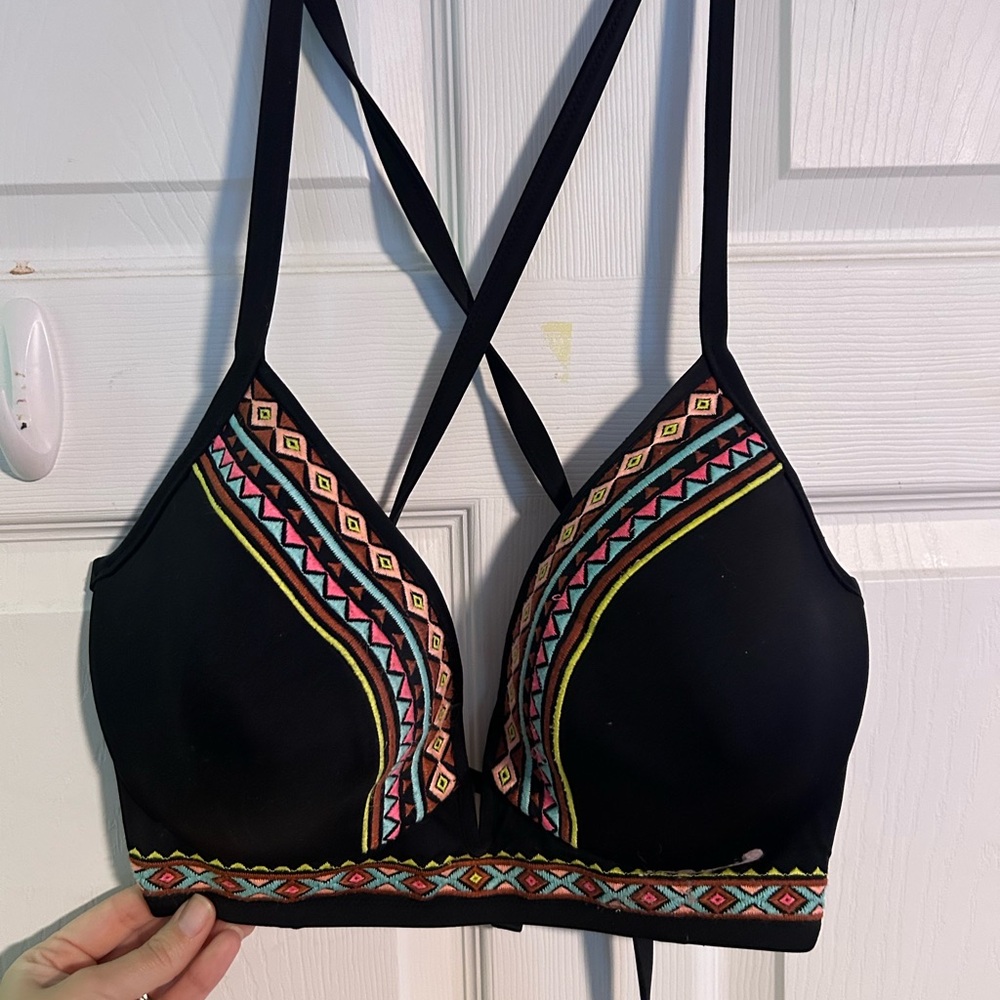 Shade & Shore Black Bikini Top with Colorful Accents